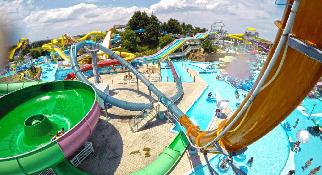 Water slides and the lazy river at Jolly Rogers in Ocean City, Maryland.