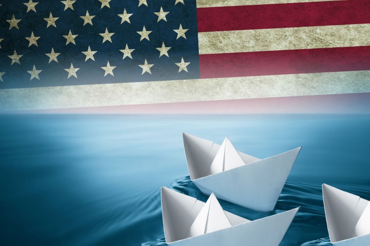 American Flag with 3 paper boats