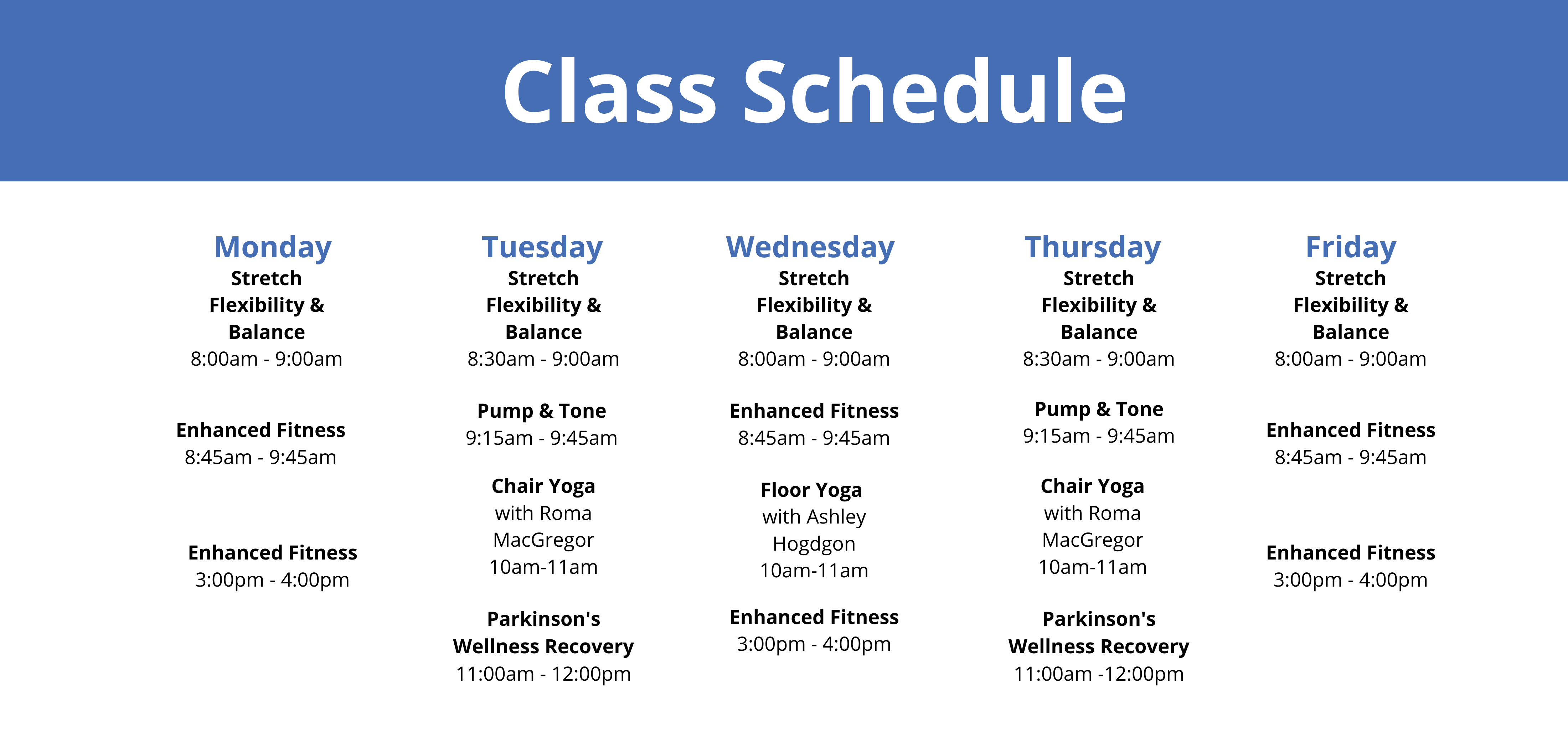 MAC's Fitness Class Schedule