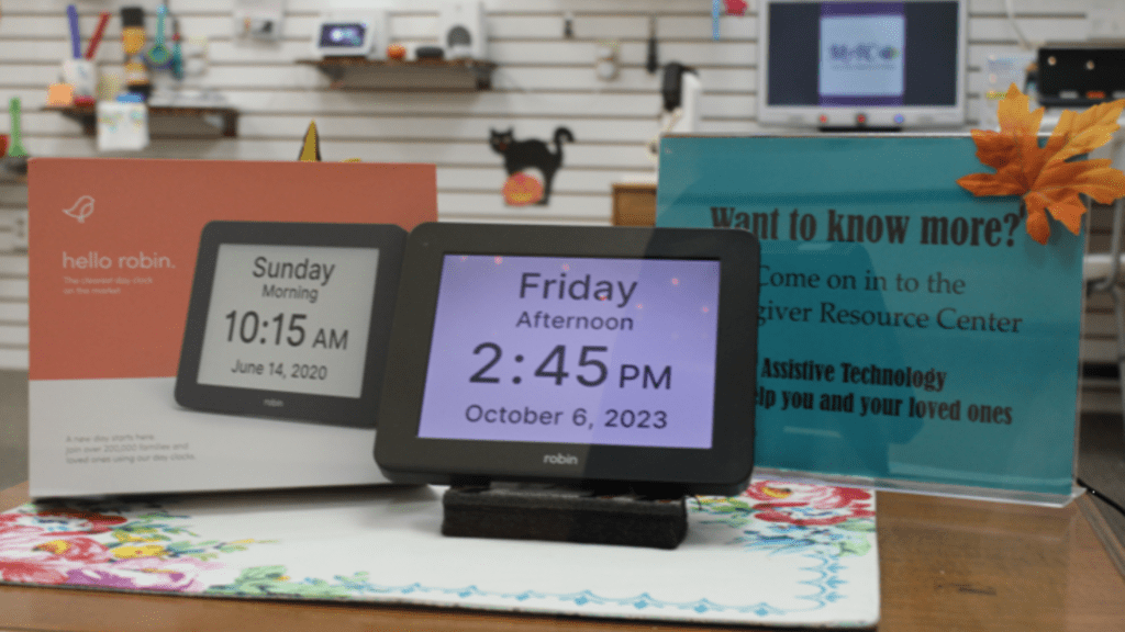 The hello robin alarm clock in the assistive technology center at MAC