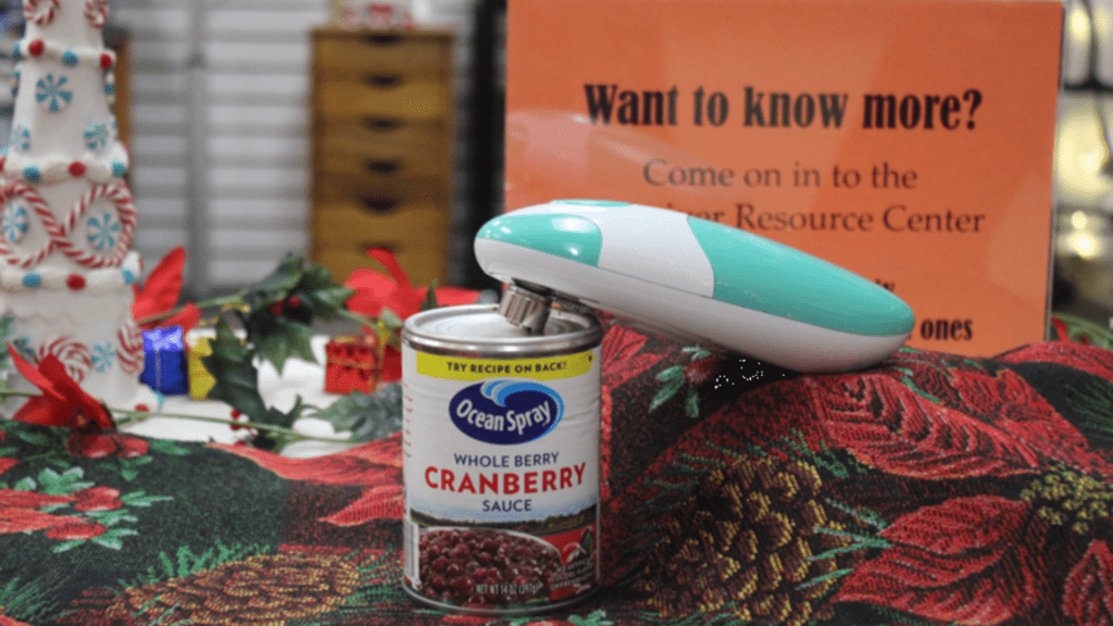 Kitchen mama automatic can opener on display in the Assistive Technology Center
