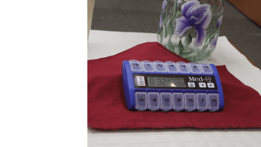 The Med-Q Pill Box on display in the Assistive Technology Center