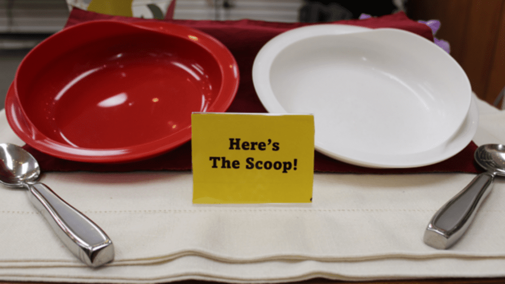 Scoop Plates on display in the assistive technology room