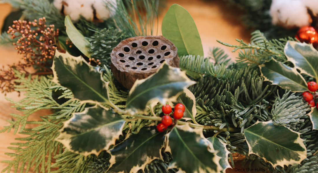 close up of a wreath with fresh materials