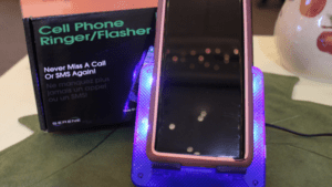 The Cell phone ringer flasher on display in the assistive technology room.